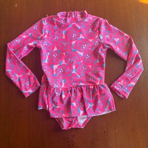 CATIMINI Girls Long Sleeve Rash Guard Swimsuit with Ruffle Skirt